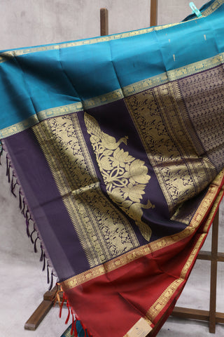 Purple Kanjeevaram Silk Saree with Silver Buttas - SRPKSS572