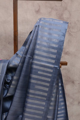 Ash Grey Soft Silk Saree With Plain Grey Pallu - SRAGSSS152