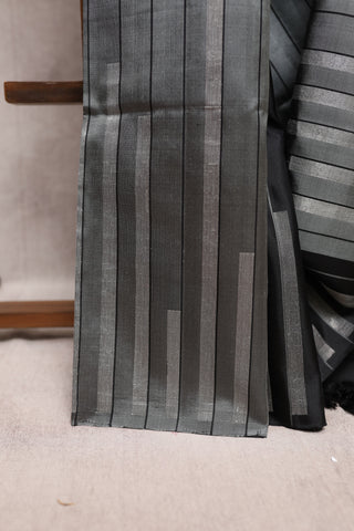 Grey Soft Silk Saree With Plain Black Pallu - SRGSSS148