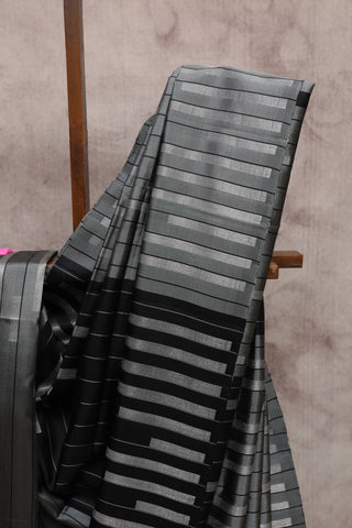 Grey Soft Silk Saree With Plain Black Pallu - SRGSSS148