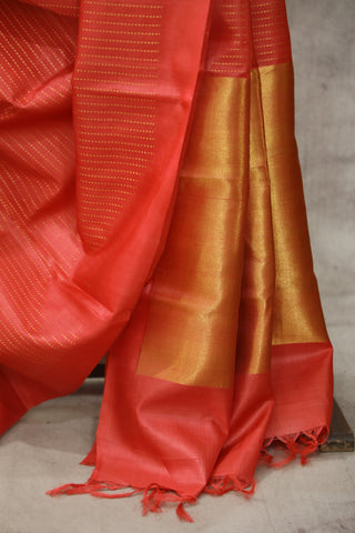 Tomato Red Tussar Silk Saree - SRTRTSS898