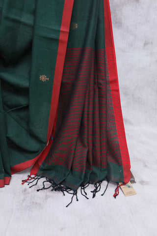 Dark Green Bengal Cotton Jamdani Saree-SRDGBCJS98