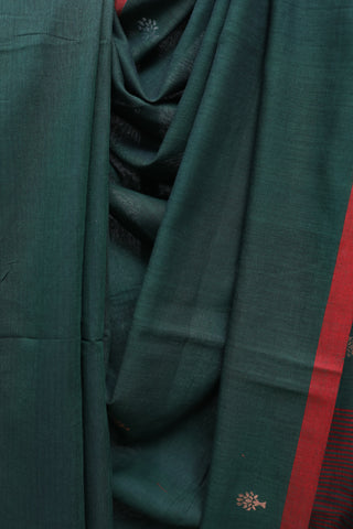 Dark Green Bengal Cotton Jamdani Saree-SRDGBCJS98