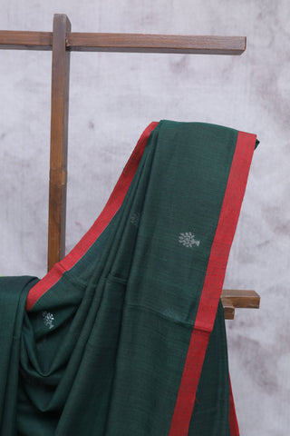 Dark Green Bengal Cotton Jamdani Saree-SRDGBCJS98