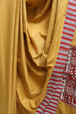 Mustard Yellow HBP Cotton Saree with Patchwork Border -SRMYCS1234