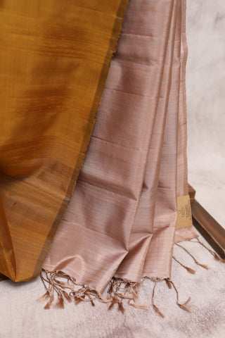 Khaki Soft Silk Saree With Beige Pallu - SRKSSS141