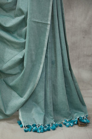 Teal Mulmul Cotton Saree-SRTMCS127