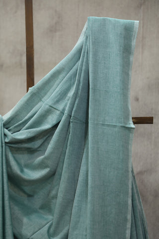 Teal Mulmul Cotton Saree-SRTMCS127