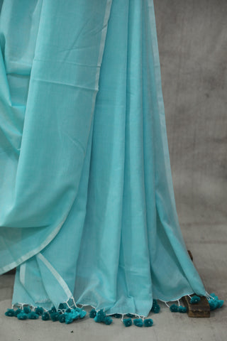 Aqua Mulmul Cotton Saree-SRAMCS128