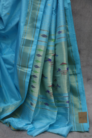 Sky  Blue Silk Paithani Saree - SRSBSPS451