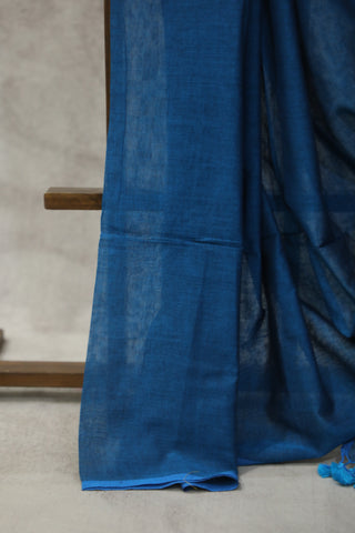 Peacock Blue Mulmul Cotton Saree-SRPBMCS126