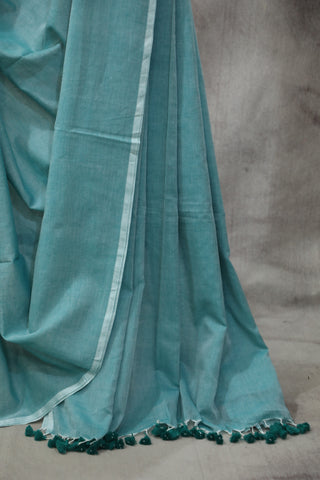 Green Mulmul Cotton Saree-SRGMCS129