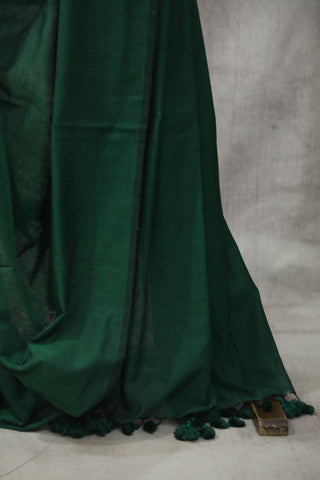 Dark Green Mulmul Cotton Saree-SRDGMCS124