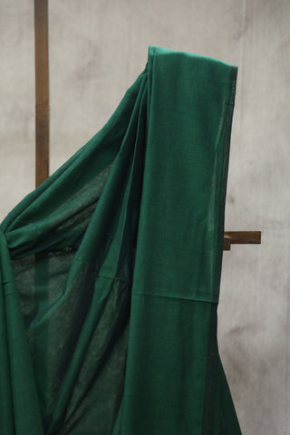 Dark Green Mulmul Cotton Saree-SRDGMCS124