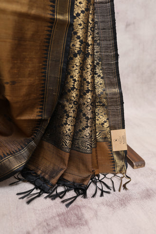 Khaki Brown Raw Silk Saree-SRKBRSS248