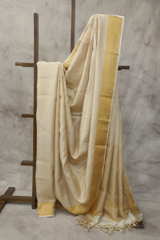 Beige-Gold Tussar Silk Saree - SRBGTSS963