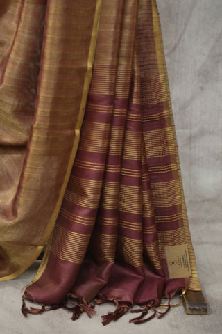 Two Tone Burgundy Tussar Silk Saree - SRTTBTSS973