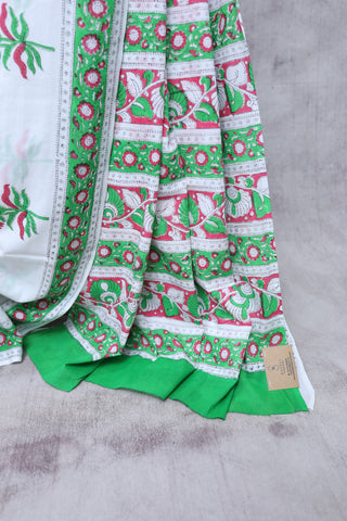 White- Green HBP Cotton Saree-SRWGCS1033