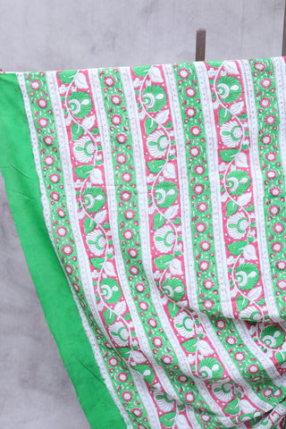 White- Green HBP Cotton Saree-SRWGCS1033