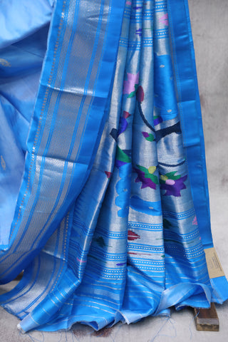 Two Tone Blue Silk Paithani Saree - SRTTBSPS506