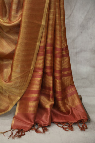 Two Tone Peach Tussar Silk Saree - SRTTPTSS961