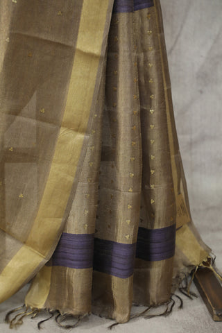 Khaki Sequin Tissue Tussar Silk Saree - SRKSTTSS214