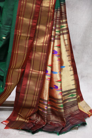 Dark Green Silk Paithani Saree - SRDGSPS498