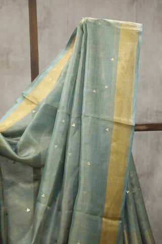 Blue Sequin Tissue Tussar Silk Saree - SRBSTTSS219