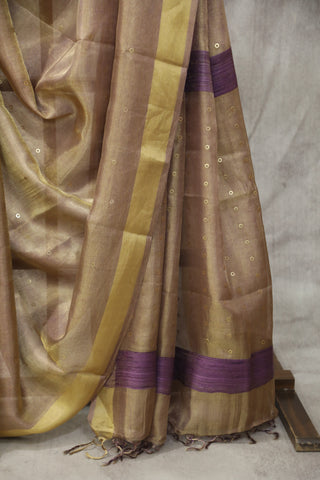 Orange Sequin Tissue Tussar Silk Saree - SROSTTSS222