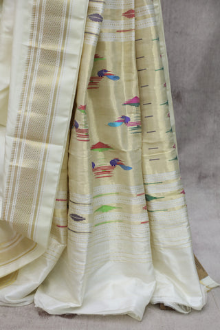 Off-White Silk Paithani Saree - SROWSPS502