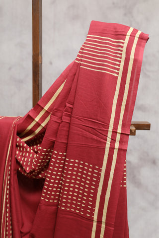 Red HBP Cotton Saree with Contrast Blouse -SRRCS1208