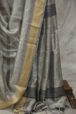 Grey Sequin Tissue Tussar Silk Saree - SRGSTTSS216