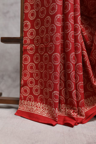 Red HBP Cotton Saree with Contrast Blouse -SRRCS1210