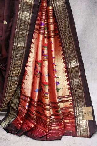 Dark Brown Silk Paithani Saree - SRDBSPS504