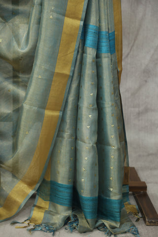 Blue Sequin Tissue Tussar Silk Saree - SRBSTTSS239