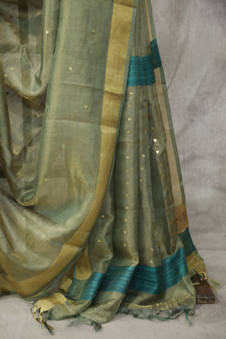 Green Sequin Tissue Tussar Silk Saree - SRGSTTSS238