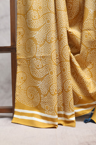 Mustard Yellow HBP Cotton Saree with Contrast Blouse -SRMYCS1220