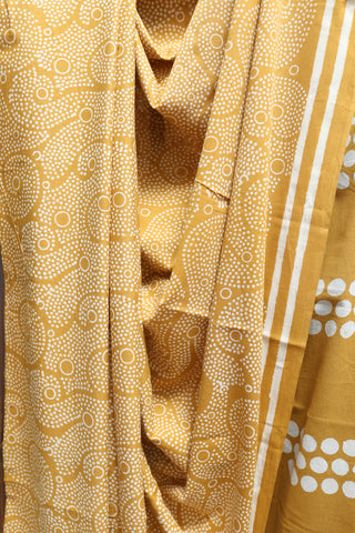 Mustard Yellow HBP Cotton Saree with Contrast Blouse -SRMYCS1220