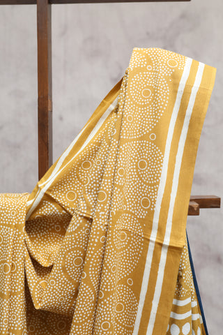 Mustard Yellow HBP Cotton Saree with Contrast Blouse -SRMYCS1220