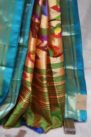 Two Tone Blue Silk Chandrakor Paithani Saree - SRTTGSCPS489