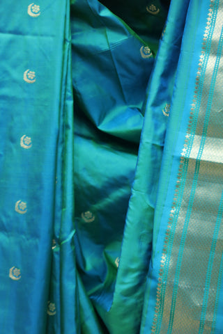 Two Tone Blue Silk Chandrakor Paithani Saree - SRTTGSCPS489