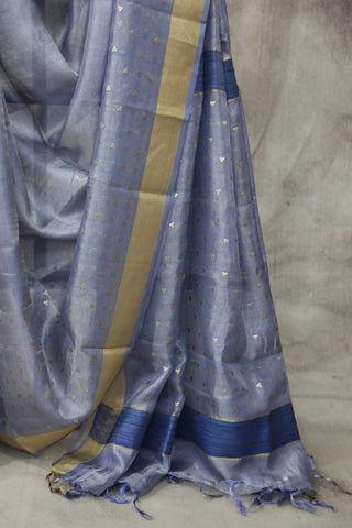 Blue Sequin Tissue Tussar Silk Saree - SRBSTTSS236