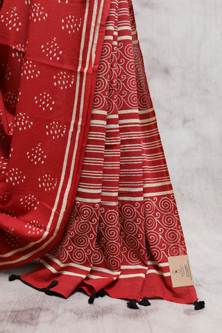 Red HBP Cotton Saree with Contrast Blouse -SRRCS1204