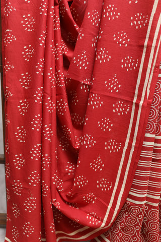 Red HBP Cotton Saree with Contrast Blouse -SRRCS1204