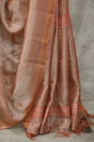 Peach Sequin Tissue Tussar Silk Saree - SRPSTTSS235