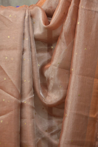 Peach Sequin Tissue Tussar Silk Saree - SRPSTTSS235