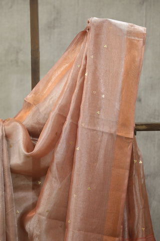 Peach Sequin Tissue Tussar Silk Saree - SRPSTTSS235