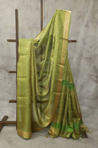 Green Sequin Tissue Tussar Silk Saree - SRGSTTSS234