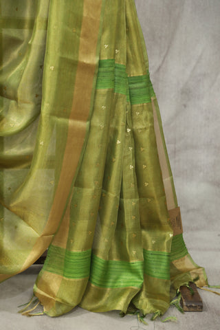 Green Sequin Tissue Tussar Silk Saree - SRGSTTSS234