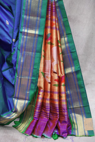 Two Tone Blue Silk Paithani Saree - SRTTBSPS494